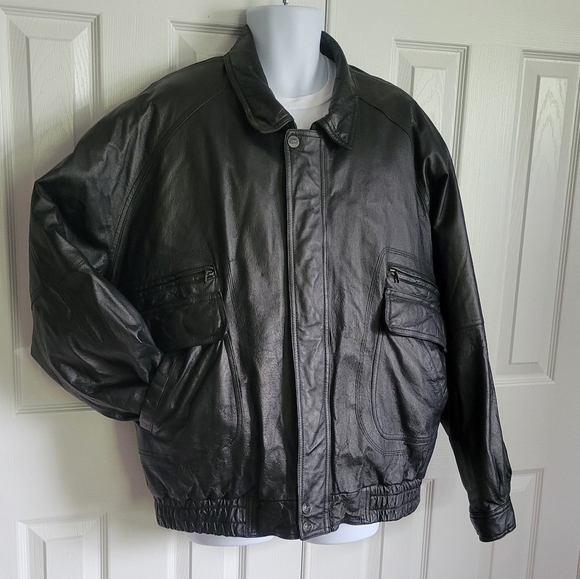 American Outerwear genuine leather black coat with removable lining‎ men's XLT - Picture 1 of 16